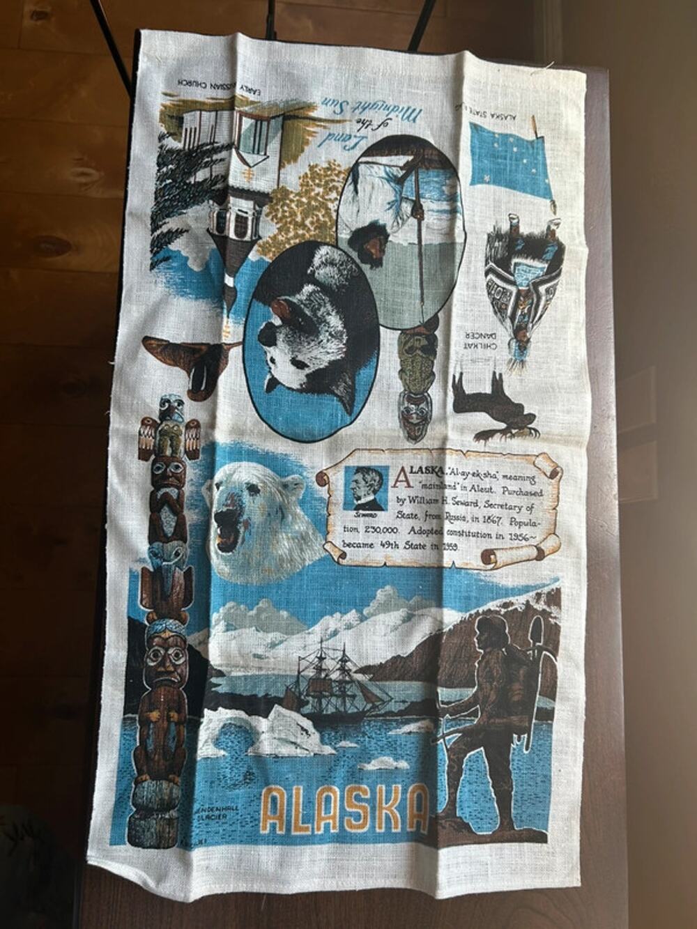 vintage Kay Dee Handprints linen tea towel Alaskan history